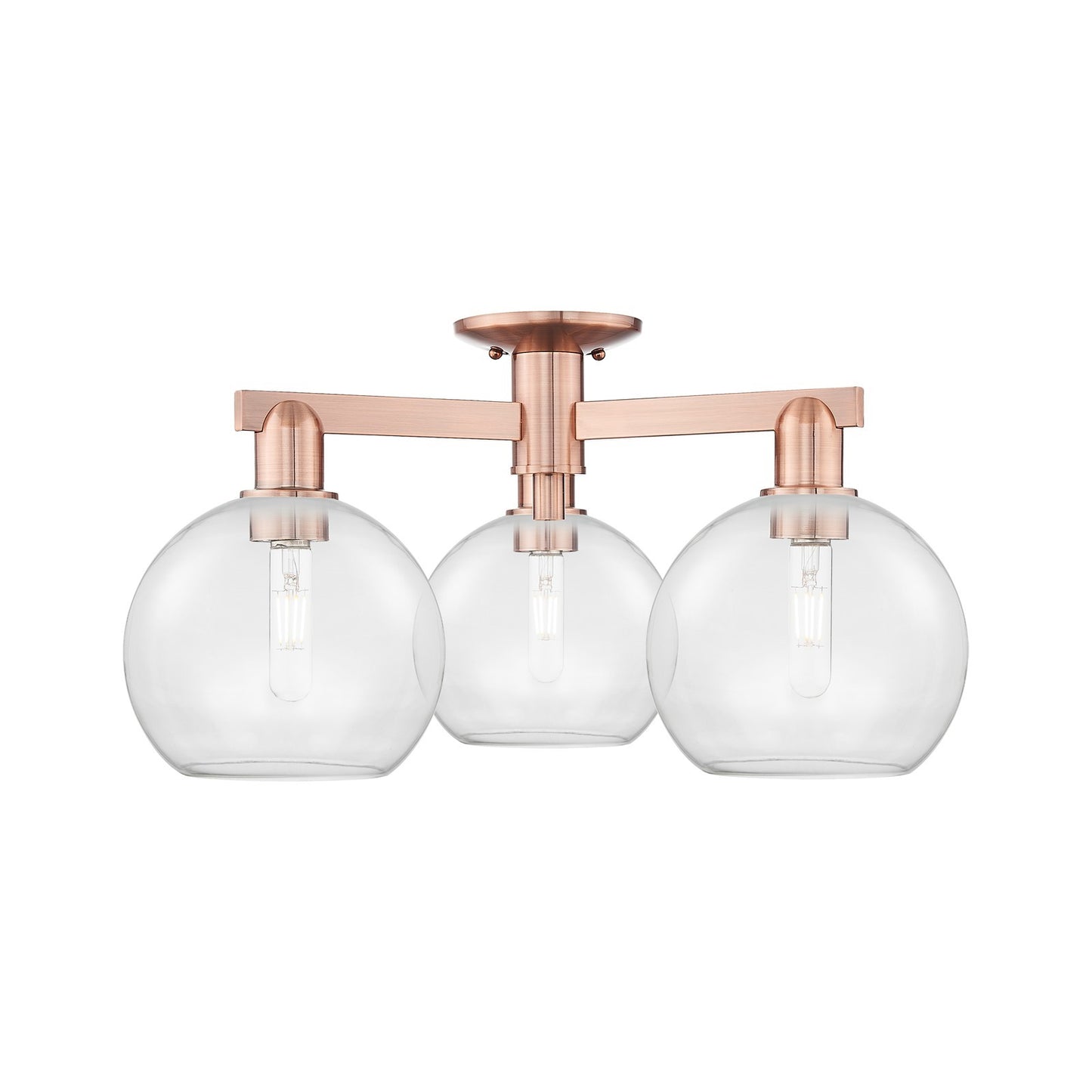 Innovations Athens 26in 3-Light Semi-Flush Mount | Industrial Antique Copper Steel and Clear Glass | Kitchen & Bathroom Damp | Model 716-3F-AC-G122-8