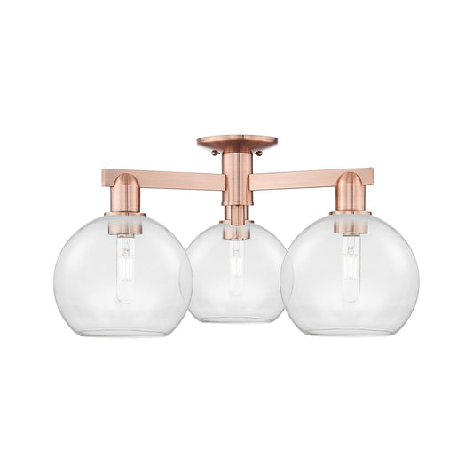 Innovations Athens 26in 3-Light Semi-Flush Mount | Industrial Antique Copper Steel and Clear Glass | Kitchen & Bathroom Damp | Model 716-3F-AC-G122-8