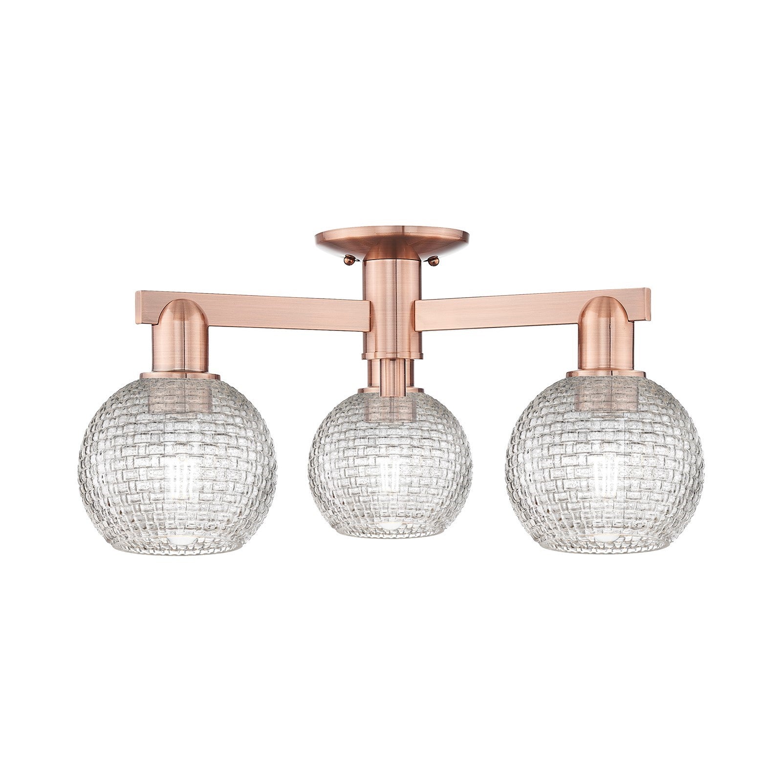 Innovations Athens 23in 3-Light Semi-Flush Mount | Industrial Antique Copper Steel and Clear Basket Weave Glass | Entryway & | Model 716-3F-AC-G122C-6CL