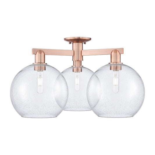 Innovations Athens 28in 3-Light Semi-Flush Mount | Industrial Antique Copper Steel and Seedy Glass | Living Room & Bedroom | Model 716-3F-AC-G124-10