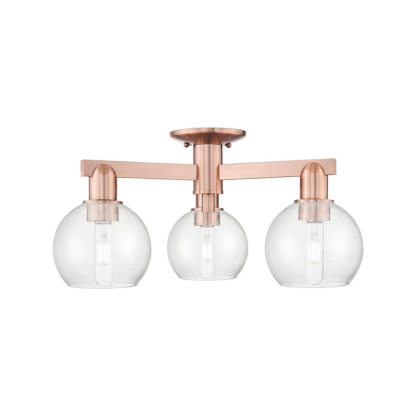 Innovations Athens 23in 3-Light Semi-Flush Mount | Industrial Antique Copper Steel and Seedy Glass | Damp-Rated Entryway & | Model 716-3F-AC-G124-6
