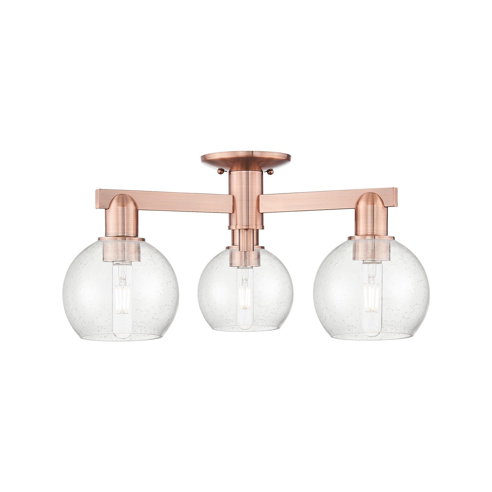 Innovations Athens 23in 3-Light Semi-Flush Mount | Industrial Antique Copper Steel and Seedy Glass | Damp-Rated Entryway & | Model 716-3F-AC-G124-6