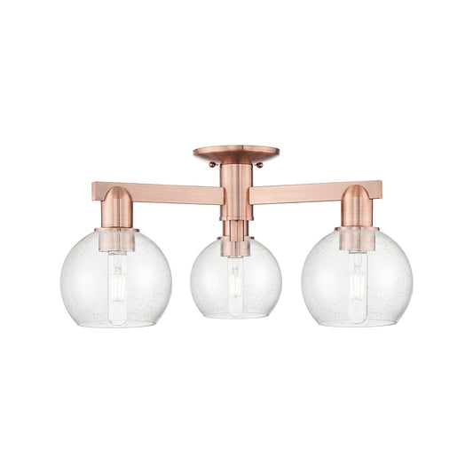Innovations Athens 23in 3-Light Semi-Flush Mount | Industrial Antique Copper Steel and Seedy Glass | Damp-Rated Entryway & | Model 716-3F-AC-G124-6