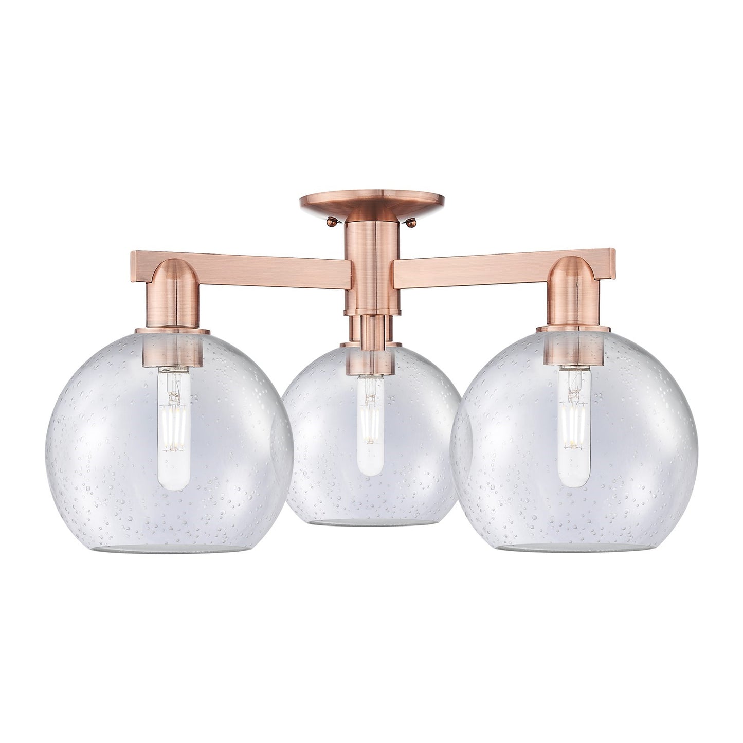 Innovations Athens 26in 3-Light Semi-Flush Mount | Industrial Antique Copper Steel and Seedy Glass | Entryway & Hallway | 25.5 x | Model 716-3F-AC-G124-8