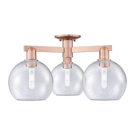 Innovations Athens 26in 3-Light Semi-Flush Mount | Industrial Antique Copper Steel and Seedy Glass | Entryway & Hallway | 25.5 x | Model 716-3F-AC-G124-8