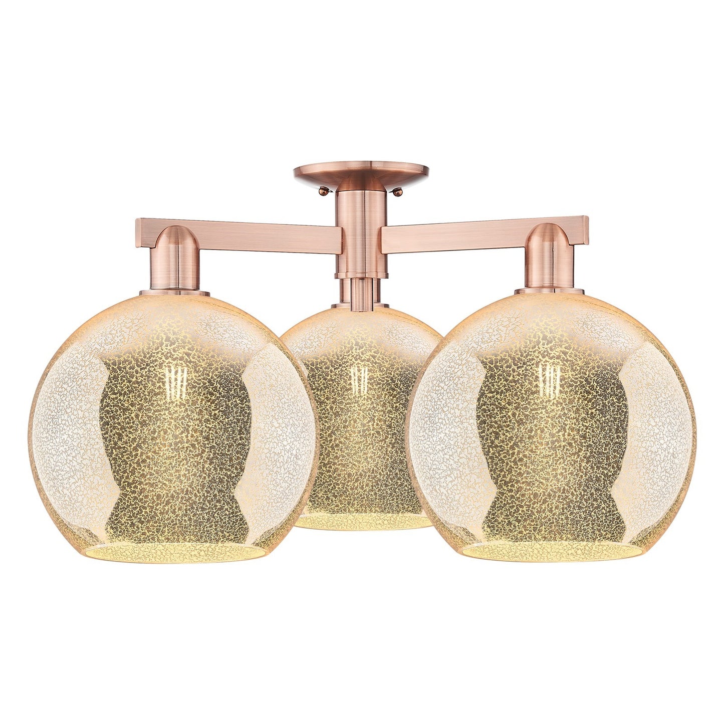 Innovations Athens 28in 3-Light Semi-Flush Mount | Industrial Antique Copper and Mercury Glass | Living Room & Bedroom | 27.5 x | Model 716-3F-AC-G128-10