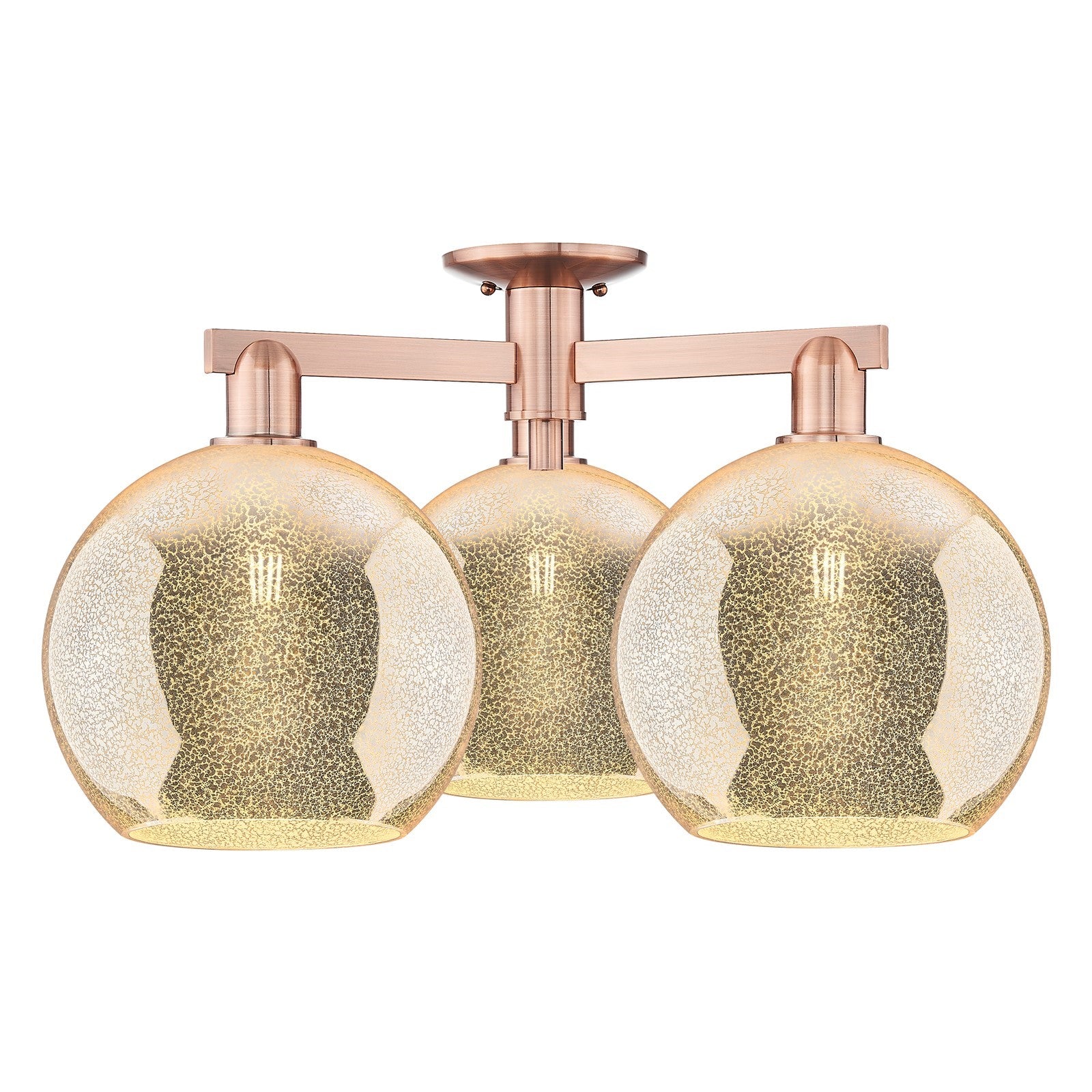 Innovations Athens 28in 3-Light Semi-Flush Mount | Industrial Antique Copper and Mercury Glass | Living Room & Bedroom | 27.5 x | Model 716-3F-AC-G128-10