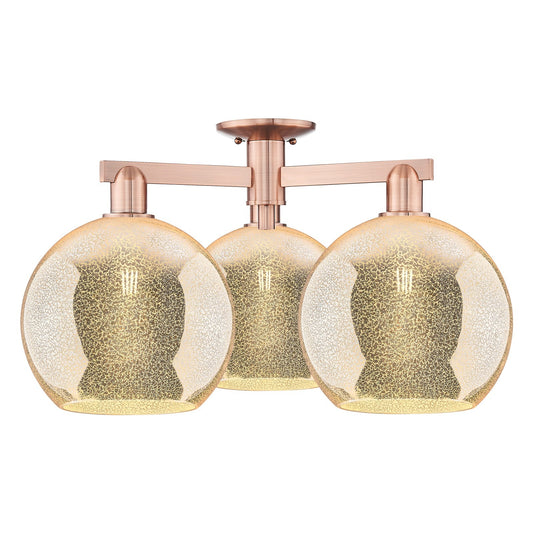 Innovations Athens 28in 3-Light Semi-Flush Mount | Industrial Antique Copper and Mercury Glass | Living Room & Bedroom | 27.5 x | Model 716-3F-AC-G128-10