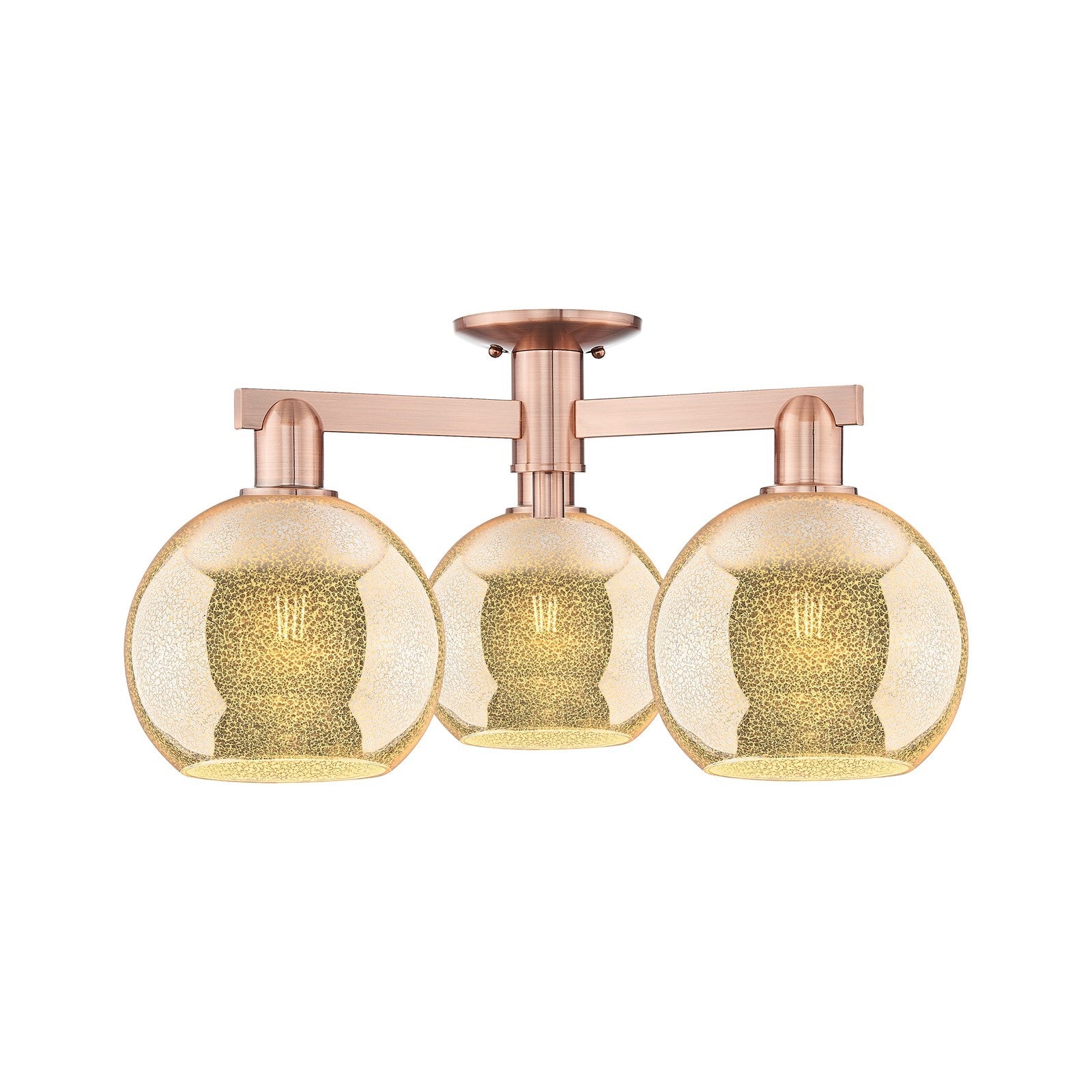 Innovations Athens 26in 3-Light Semi-Flush Mount | Industrial Antique Copper Steel and Mercury Glass | Entryway & Hallway | 25.5 | Model 716-3F-AC-G128-8