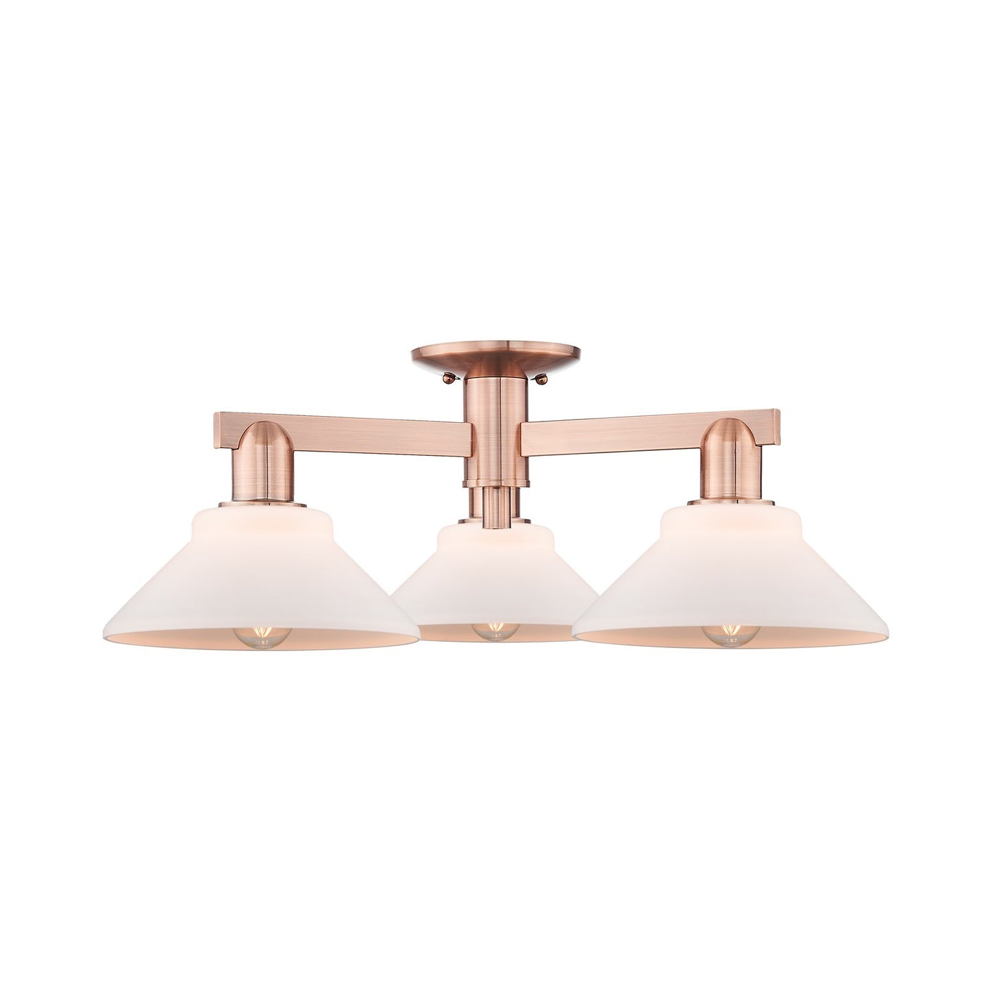 Innovations Orwell 26in 3-Light Semi-Flush Mount | Industrial Antique Copper and Matte White Glass | Living Room & Dining Room | Model 716-3F-AC-G131