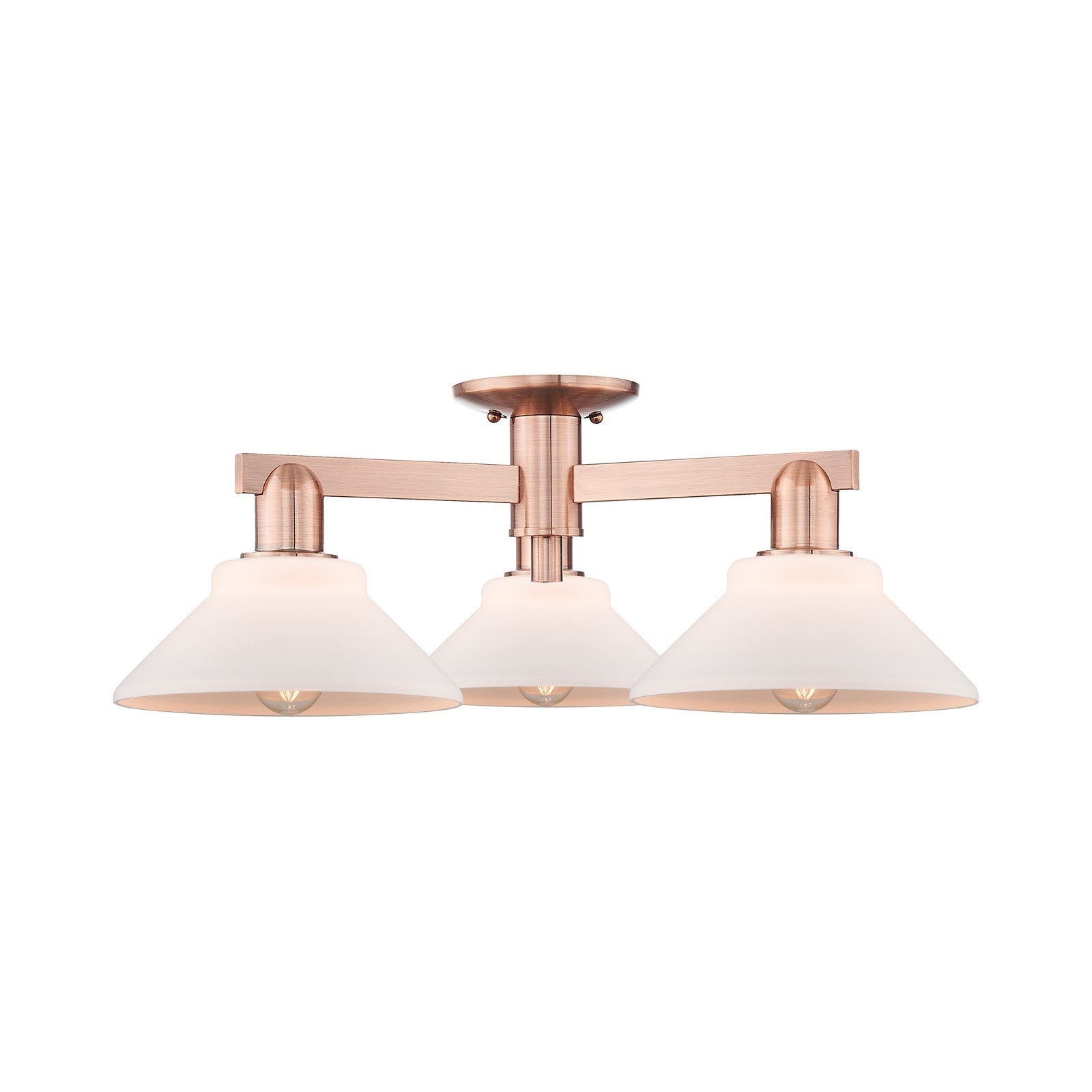 Innovations Orwell 26in 3-Light Semi-Flush Mount | Industrial Antique Copper and Matte White Glass | Living Room & Dining Room | Model 716-3F-AC-G131