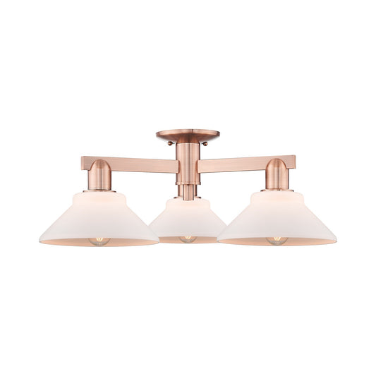 Innovations Orwell 26in 3-Light Semi-Flush Mount | Industrial Antique Copper and Matte White Glass | Living Room & Dining Room | Model 716-3F-AC-G131