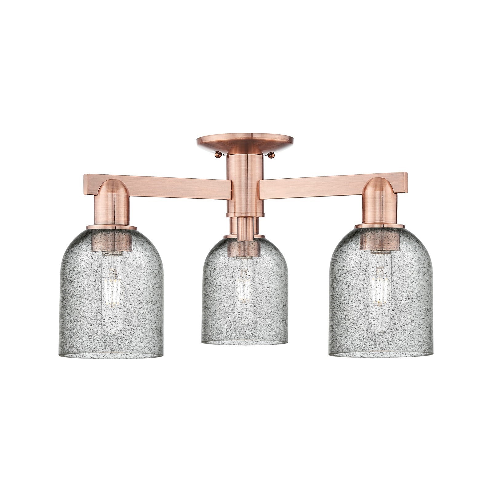 Innovations Caledonia 23in 3-Light Semi-Flush Mount | Industrial Antique Copper Steel and Charcoal Glass | Kitchen & Hallway | 22.5 | Model 716-3F-AC-G257