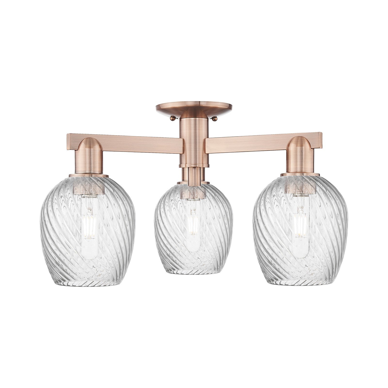 Innovations Salina 23in 3-Light Semi-Flush Mount | Industrial Antique Copper Steel and Clear Spiral Fluted Glass | Kitchen & | Model 716-3F-AC-G292