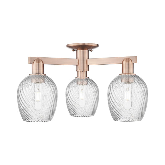 Innovations Salina 23in 3-Light Semi-Flush Mount | Industrial Antique Copper Steel and Clear Spiral Fluted Glass | Kitchen & | Model 716-3F-AC-G292