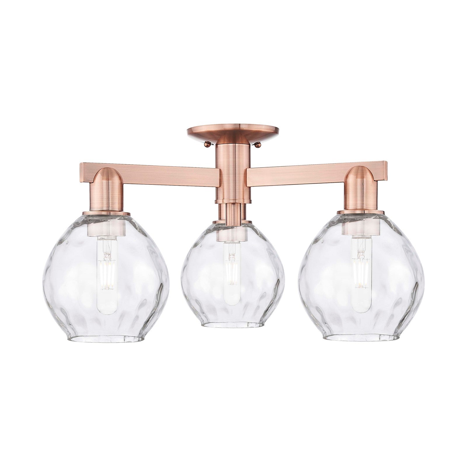 Innovations Waverly 24in 3-Light Semi-Flush Mount | Industrial Antique Copper and Clear Glass | Entryway & Hallway | 23.5 x 10.38 in | Model 716-3F-AC-G362