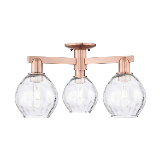 Innovations Waverly 24in 3-Light Semi-Flush Mount | Industrial Antique Copper and Clear Glass | Entryway & Hallway | 23.5 x 10.38 in | Model 716-3F-AC-G362