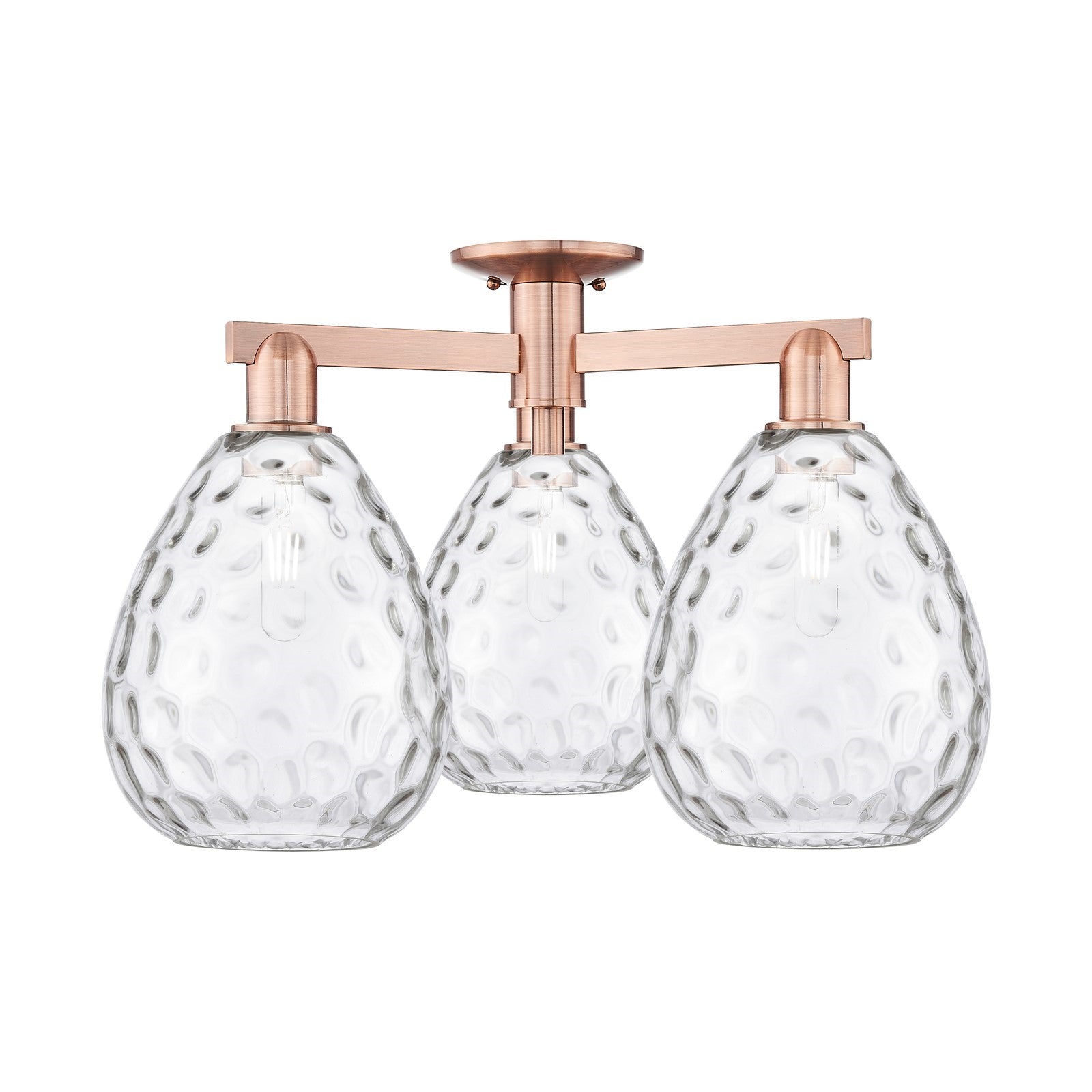Innovations Waverly 26in 3-Light Semi-Flush Mount | Industrial Antique Copper and Clear Glass | Living Room & Dining Room | 25.5 x | Model 716-3F-AC-G372