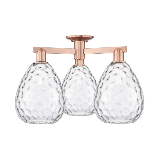 Innovations Waverly 26in 3-Light Semi-Flush Mount | Industrial Antique Copper and Clear Glass | Living Room & Dining Room | 25.5 x | Model 716-3F-AC-G372