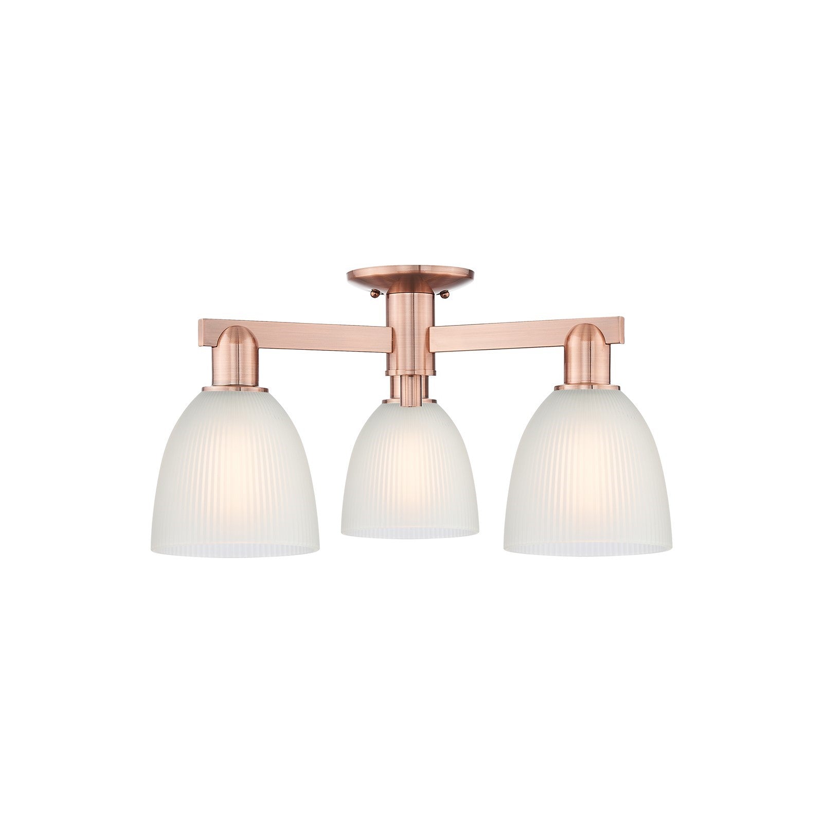 Innovations Castile 24in 3-Light Semi-Flush Mount | Industrial Antique Copper and White Glass | Damp-Rated Entryway & Hallway | Model 716-3F-AC-G381