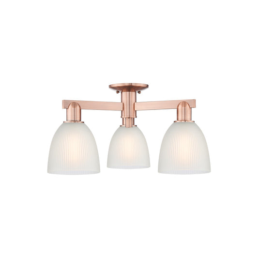 Innovations Castile 24in 3-Light Semi-Flush Mount | Industrial Antique Copper and White Glass | Damp-Rated Entryway & Hallway | Model 716-3F-AC-G381