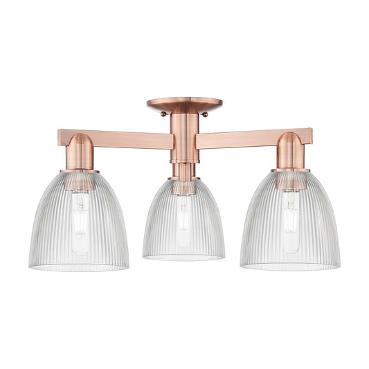 Innovations Castile 24in 3-Light Semi-Flush Mount | Industrial Antique Copper Steel and Clear Glass | Damp-Rated Entryway & Hallway | Model 716-3F-AC-G382