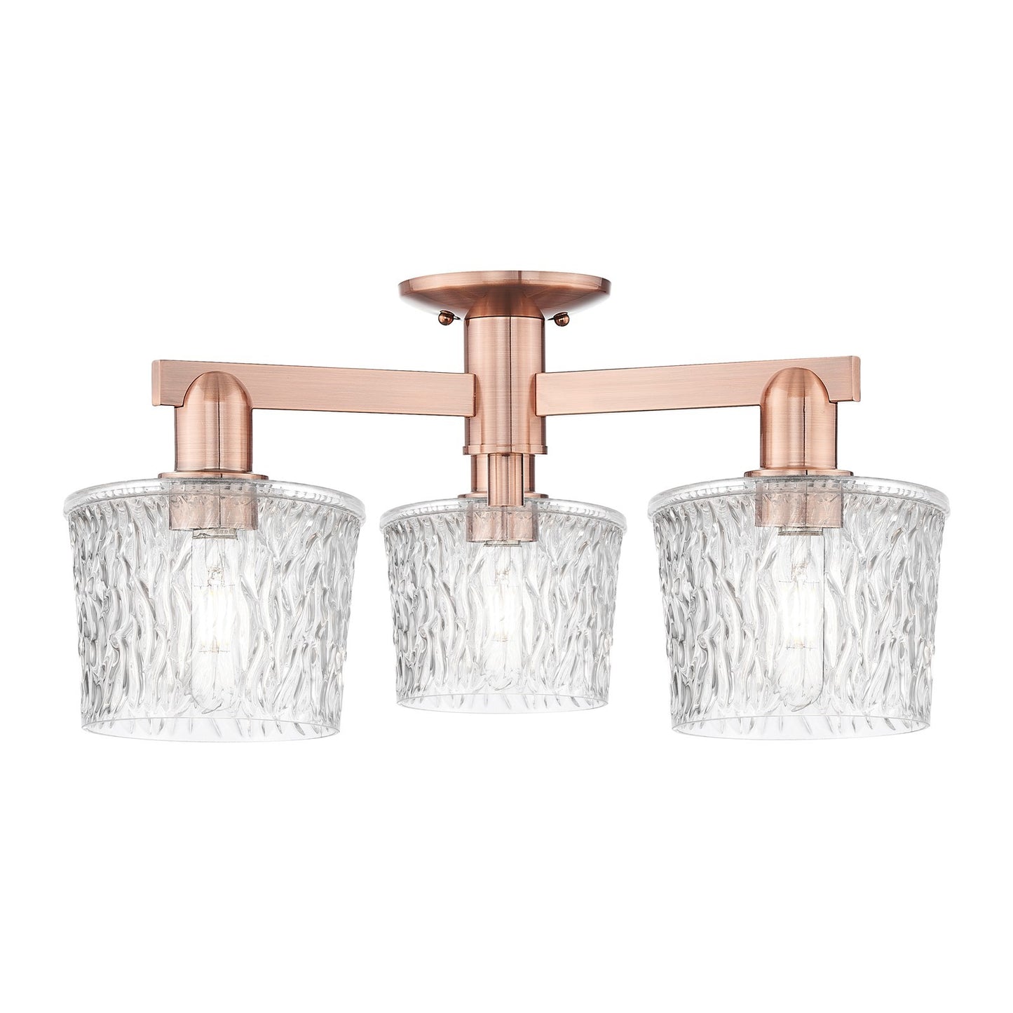 Innovations Niagara 24in 3-Light Semi-Flush Mount | Industrial Antique Copper Steel and Clear Glass | Entryway & Hallway | 24 x 24 | Model 716-3F-AC-G402
