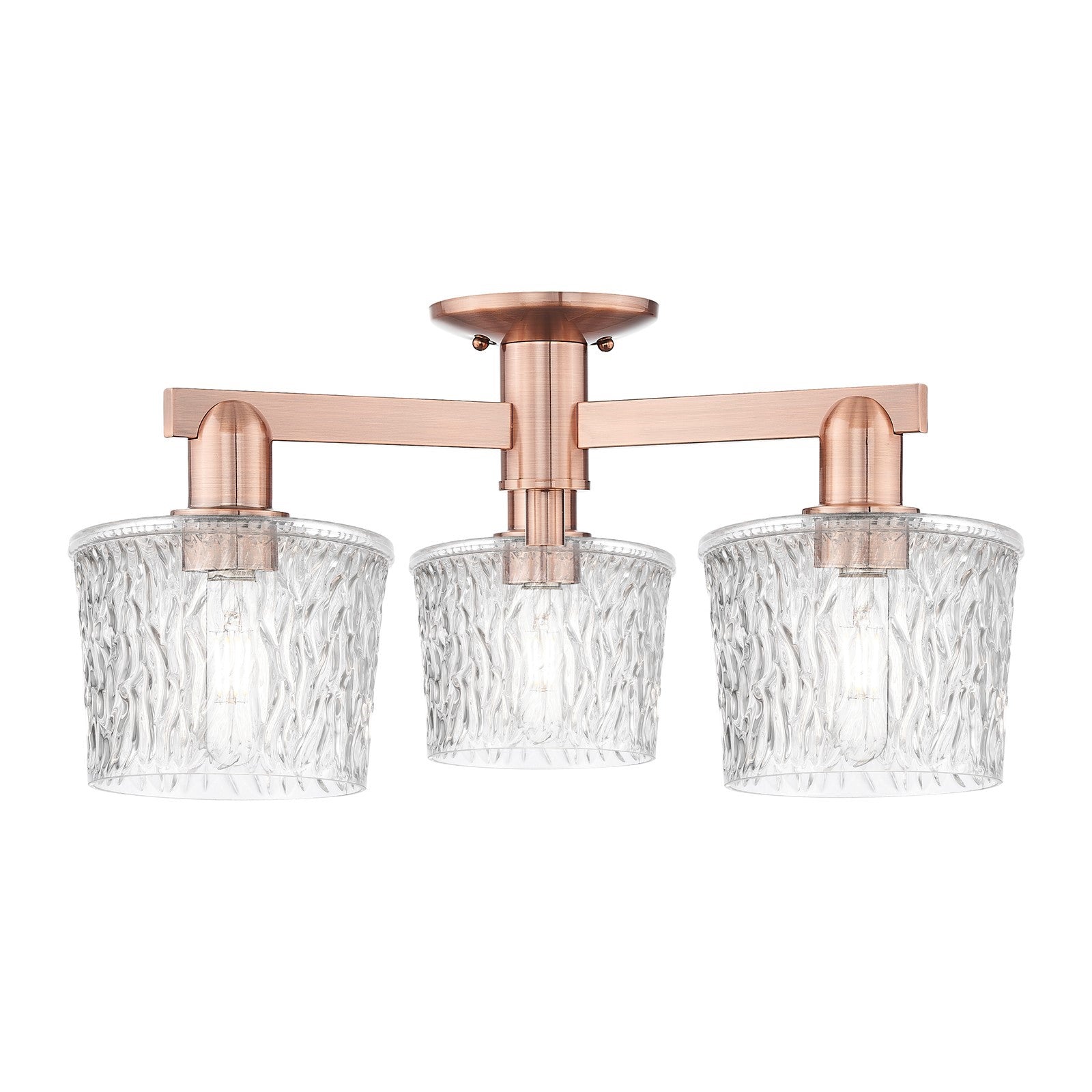 Innovations Niagara 24in 3-Light Semi-Flush Mount | Industrial Antique Copper Steel and Clear Glass | Entryway & Hallway | 24 x 24 | Model 716-3F-AC-G402