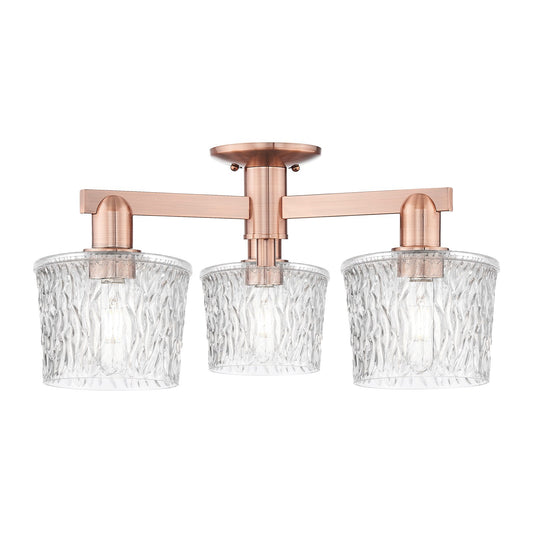 Innovations Niagara 24in 3-Light Semi-Flush Mount | Industrial Antique Copper Steel and Clear Glass | Entryway & Hallway | 24 x 24 | Model 716-3F-AC-G402