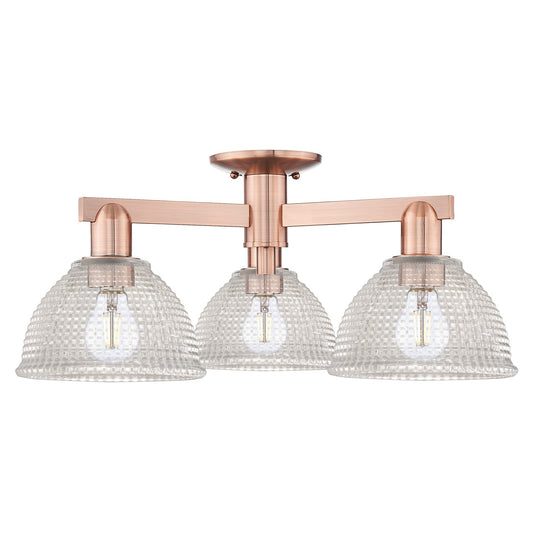 Innovations Arietta 26in 3-Light Semi-Flush Mount | Industrial Antique Copper Steel and Clear Glass | Entryway & Hallway | 25.5 x | Model 716-3F-AC-G422