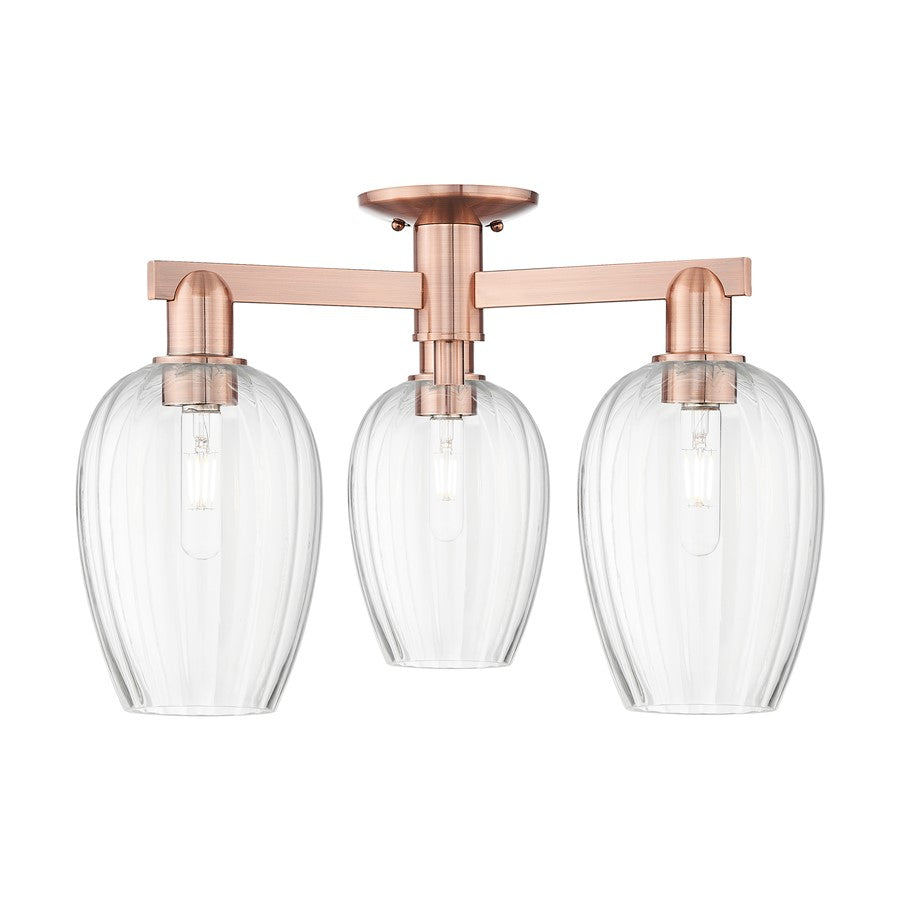 Innovations Preston 3Lt 24" Flute Semi-Flush, Copper/Clear - 716-3F-AC-G457-6CL