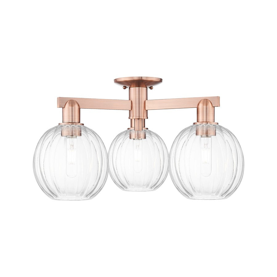 Innovations Preston 3Lt 25" Globe Semi-Flush, Copper/Clear - 716-3F-AC-G458-7CL