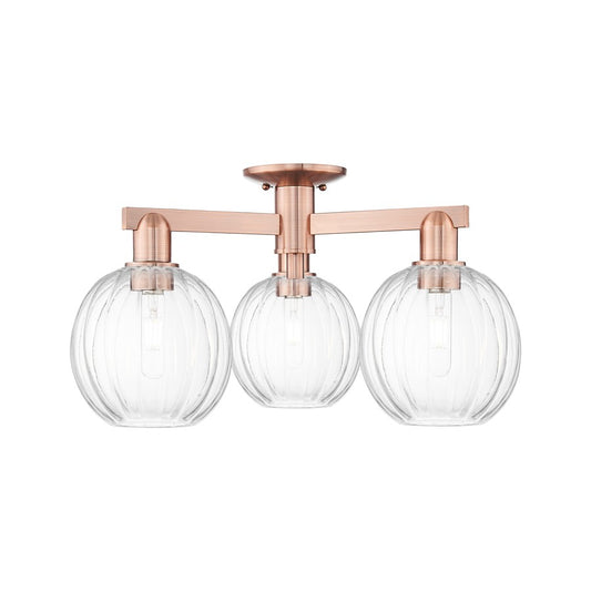 Innovations Preston 3Lt 25" Globe Semi-Flush, Copper/Clear - 716-3F-AC-G458-7CL