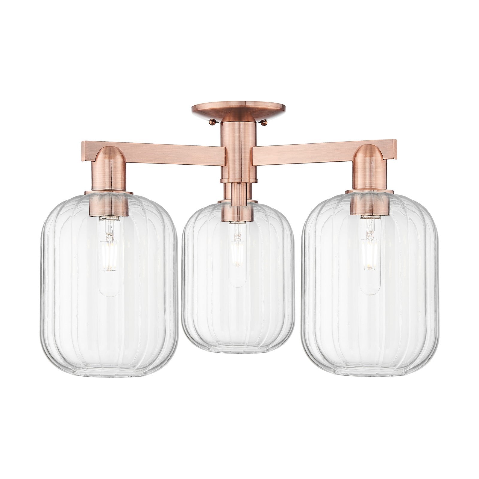 Innovations Preston Cylinder 24.25in 3-Light Semi-Flush Mount | Industrial Antique Copper Steel and Clear Glass | Damp-Rated | Model 716-3F-AC-G460-7CL
