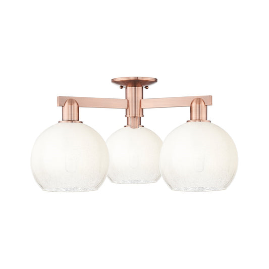 Innovations Brookhaven Globe 25.5in 3-Light Semi-Flush Mount | Industrial Antique Copper Steel and Opal Glass | Damp-Rated | Model 716-3F-AC-G483-8OP