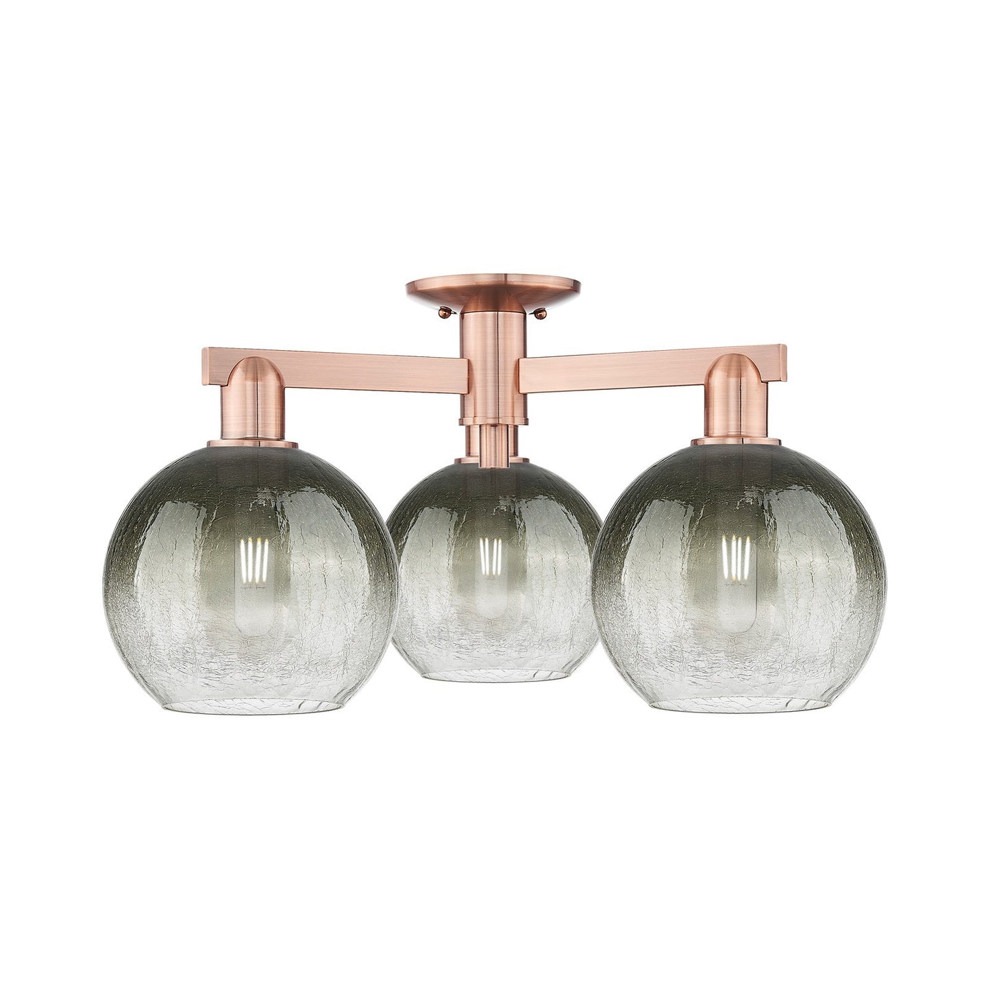 Innovations Brookhaven Globe 25in 3-Light Semi-Flush Mount | Industrial Antique Copper Steel and Slate Glass | Damp-Rated | Model 716-3F-AC-G483-8SL