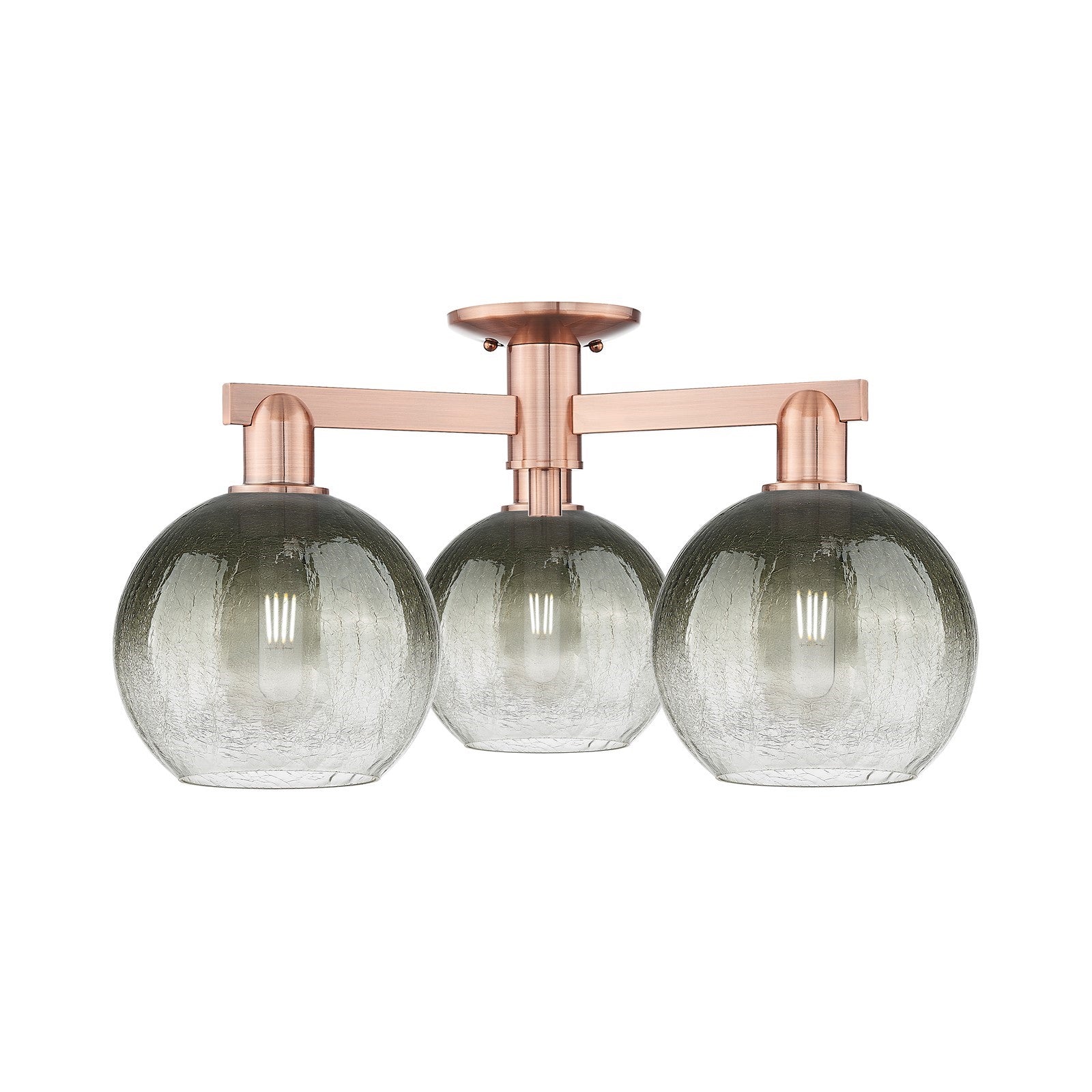 Innovations Brookhaven Globe 25in 3-Light Semi-Flush Mount | Industrial Antique Copper Steel and Slate Glass | Damp-Rated | Model 716-3F-AC-G483-8SL
