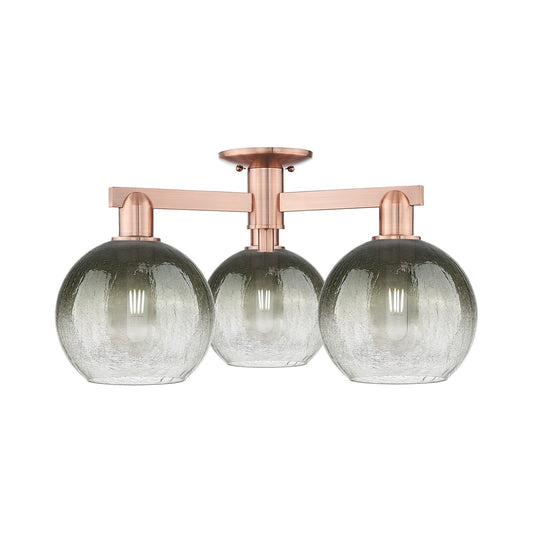 Innovations Brookhaven Globe 25in 3-Light Semi-Flush Mount | Industrial Antique Copper Steel and Slate Glass | Damp-Rated | Model 716-3F-AC-G483-8SL