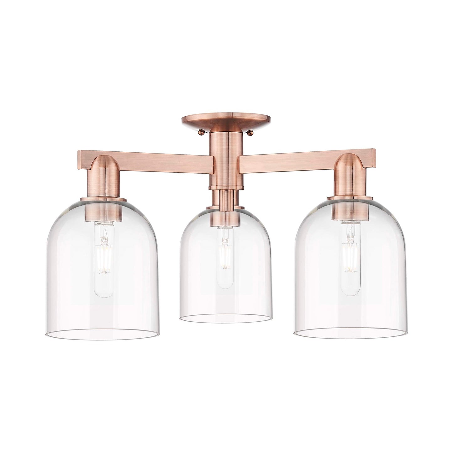 Innovations Bella 23in 3-Light Semi-Flush Mount | Industrial Antique Copper Steel and Clear Glass | Entryway & Hallway | 23 x | Model 716-3F-AC-G558-6CL