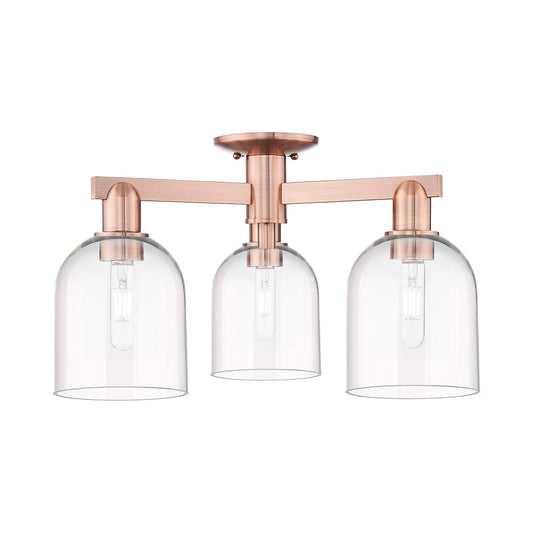 Innovations Bella 23in 3-Light Semi-Flush Mount | Industrial Antique Copper Steel and Clear Glass | Entryway & Hallway | 23 x | Model 716-3F-AC-G558-6CL