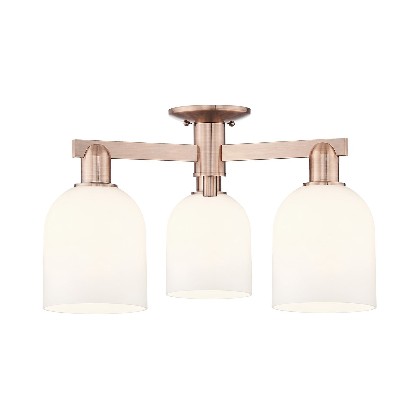 Innovations Bella 23in 3-Light Semi-Flush Mount | Industrial Antique Copper Steel and White Glass | Entryway & Hallway | 23 x | Model 716-3F-AC-G558-6GWH