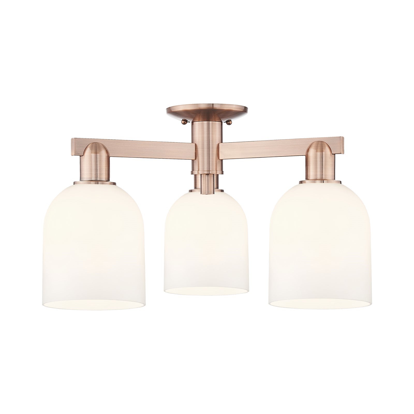 Innovations Bella 23in 3-Light Semi-Flush Mount | Industrial Antique Copper Steel and White Glass | Entryway & Hallway | 23 x | Model 716-3F-AC-G558-6GWH