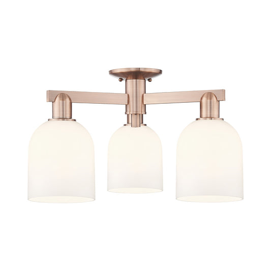 Innovations Bella 23in 3-Light Semi-Flush Mount | Industrial Antique Copper Steel and White Glass | Entryway & Hallway | 23 x | Model 716-3F-AC-G558-6GWH