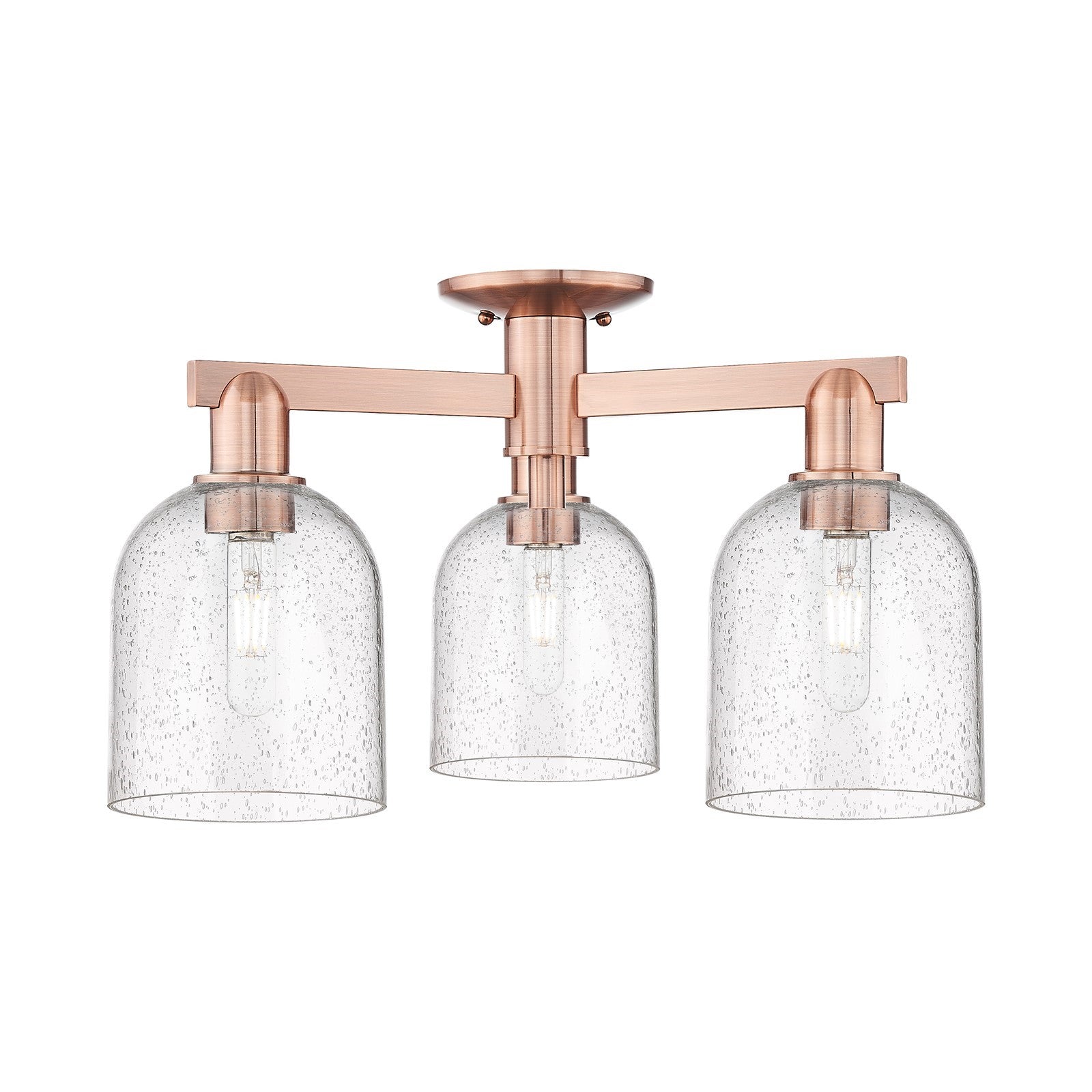 Innovations Bella 23in 3-Light Semi-Flush Mount | Industrial Antique Copper Steel and Seedy Glass | Damp-Rated Entryway & | Model 716-3F-AC-G558-6SDY