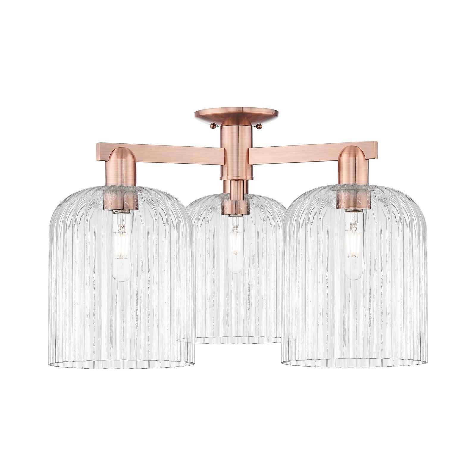 Innovations Bridal Veil 26in 3-Light Semi-Flush Mount | Industrial Antique Copper and Clear Ribbed Glass | Entryway & Hallway | Model 716-3F-AC-G559-8CL