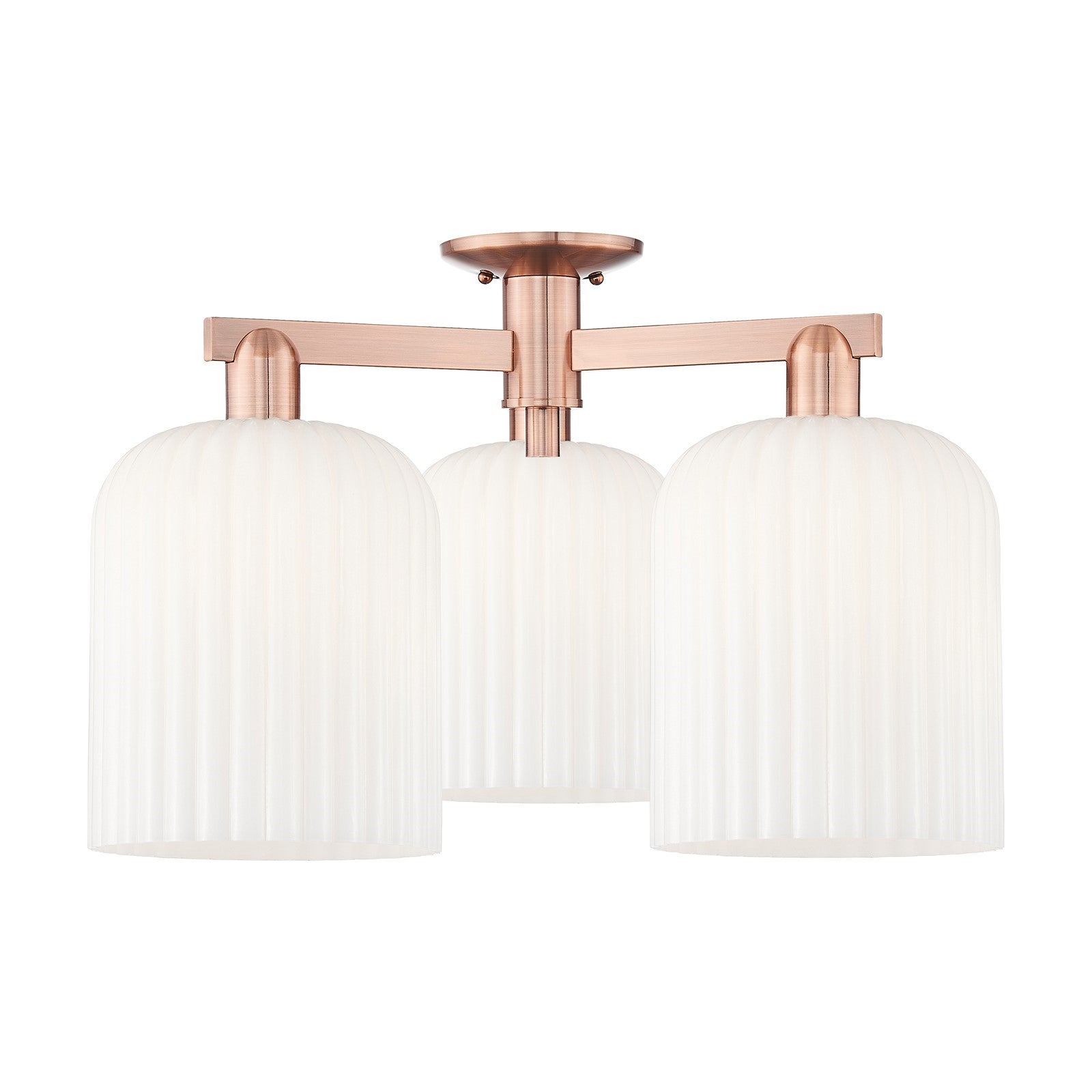 Innovations Bridal Veil 26in 3-Light Semi-Flush Mount | Industrial Antique Copper Steel and Gloss White Ribbed Glass | Living | Model 716-3F-AC-G559-8GWH