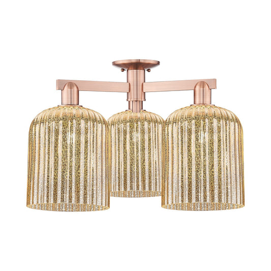 Innovations Bridal Veil 26in 3-Light Semi-Flush Mount | Industrial Antique Copper and Mercury Ribbed Glass | Entryway & Hallway | Model 716-3F-AC-G559-8ME