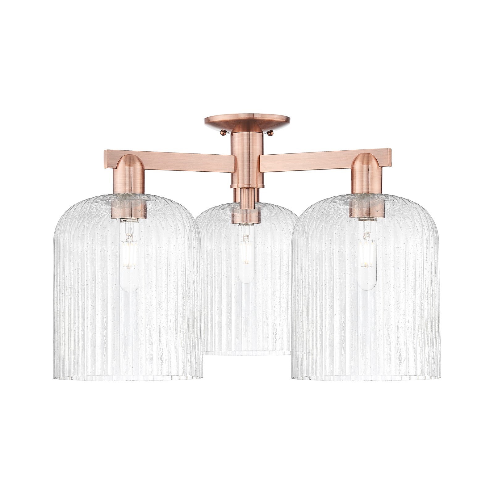 Innovations Bridal Veil 26in 3-Light Semi-Flush Mount | Industrial Antique Copper Steel and Seedy Bell Glass | Entryway & | Model 716-3F-AC-G559-8SDY