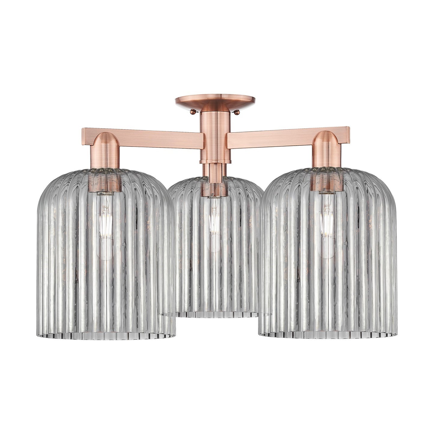 Innovations Bridal Veil 26in 3-Light Semi-Flush Mount | Industrial Antique Copper and Light Smoke Ribbed Glass | Entryway & | Model 716-3F-AC-G559-8SM