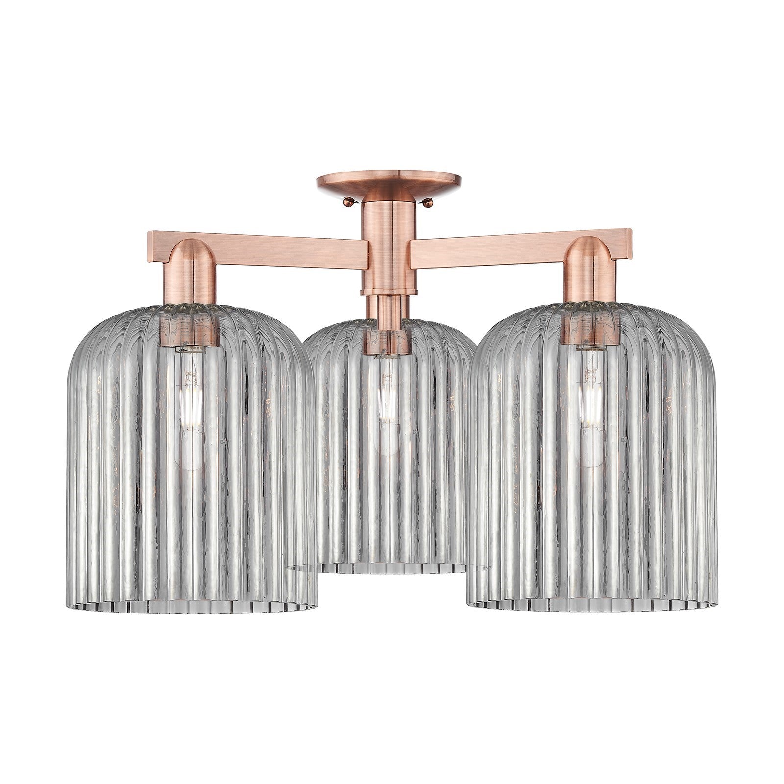 Innovations Bridal Veil 26in 3-Light Semi-Flush Mount | Industrial Antique Copper and Light Smoke Ribbed Glass | Entryway & | Model 716-3F-AC-G559-8SM